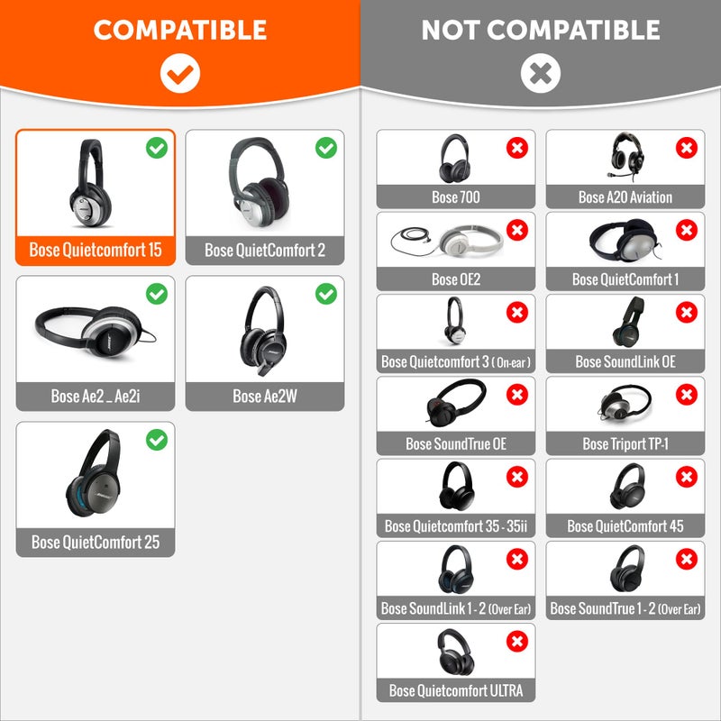 WC Upgraded Replacement Ear Pads for Bose QC15 Headphones Made by Wicked Cushions- Supreme Comfort - Compatible with QC25 / QC2 / AE2 / AE2i / AE2W - Extra Durable | (PU Leather) - Image 2